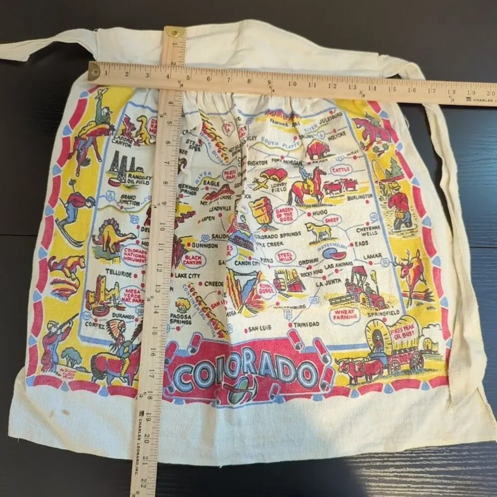Vintage 40s/50s Colorado State‎ Landmarks Souvenir Travel Kitchen Apron